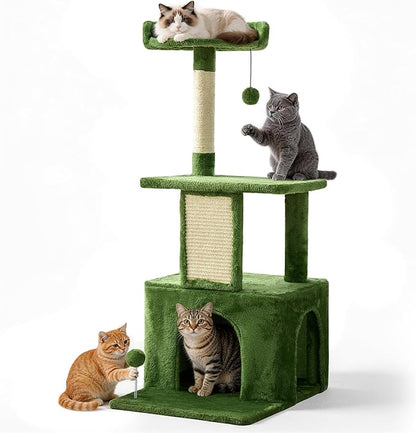 38.5In Cat Tree with Scratching Post, Cat Tree Tower with Condo for Indoor Use, Cat Furniture with Hanging Ball for Kitten and Cat Adult