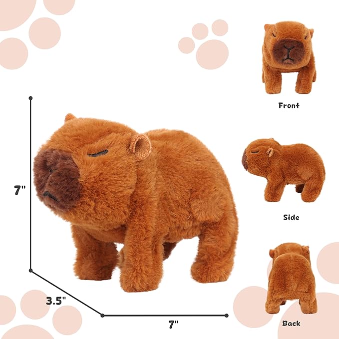 Easfan Walking Capybara Interactive Electronic Pet Plush Toy with Sounds and Movements Hopping Moving Educational Plush Toy Birthday Gifts for Kids Girls, 7'',Brown