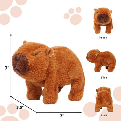 Easfan Walking Capybara Interactive Electronic Pet Plush Toy with Sounds and Movements Hopping Moving Educational Plush Toy Birthday Gifts for Kids Girls, 7'',Brown