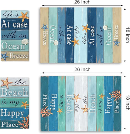 The Beach is My Happy Place Kitchen Dish Towels Set of 2, Coastal Ocean Starfish Shell Coral Drying Hand Towel Baking Cooking Cloth, Farmhouse Beach House Sea Home Decoration 18 x 26 Inches