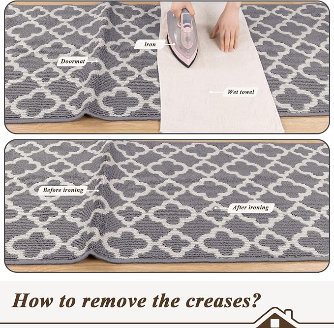 U'Artlines Runner Rug for Hallway 2×6feet Non Slip Kitchen Floor Carpet Runners Grey Geometric Pattern Machine Washable Area Rug for Entryway Bathroom