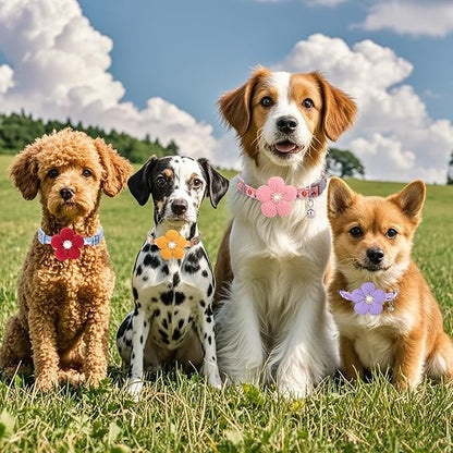 Small Dog Collar with Flower, Puppy Collar for Girl Dog Collars for Small Dogs Cute Christmas Dog Collar with Bell, Adjustable Length