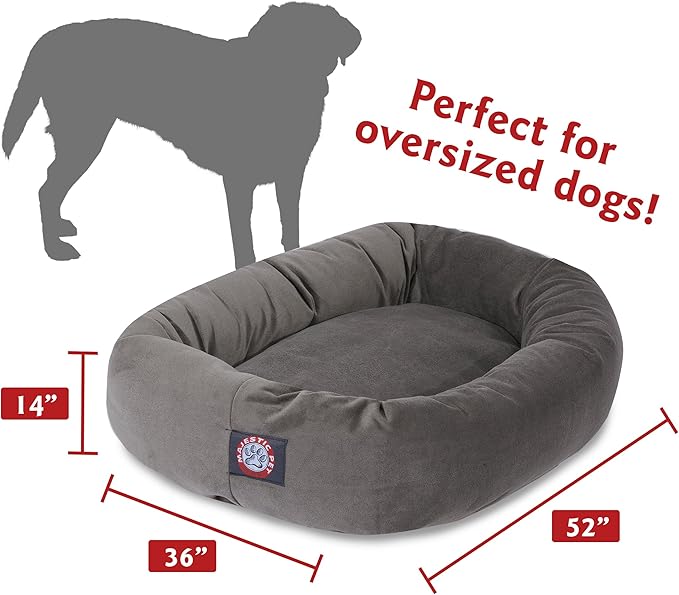 Majestic Pet 52 Inch Suede Calming Dog Bed Washable – Cozy Soft Round Dog Bed with Spine Support for Dogs to Rest Their Head - Fluffy Donut Dog Bed 52x35x11 (Inch) - Round Pet Bed X- Large – Gray