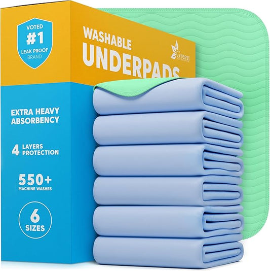 GREEN LIFESTYLE® Washable Underpads - Heavy Absorbency Reusable Bedwetting Incontinence Pads for Kids, Adults, Elderly, and Pets - Toddler Mattress Pads for Bed, Sofa, Floor (Pack of 16 - 48x48)