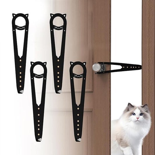 Neobay Cat Door Latch with Stabilizer, 7 Sizes Adjustable Cat Door Holder Latch to Keep Dog Out of Litter Box, No-Drill Economical Alternative of Pet Gates and Interior Pet Door, Black, 4 Packs