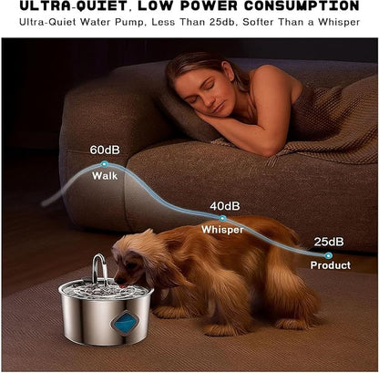 Dog Water Bowl, Stainless Steel Pet Drinking Fountain with Quadruple Filtration, 3.2L Large Capacity Automatic Water Dispenser, Ultra Quiet for Cats