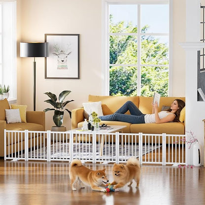 Snughome 2 Pack Short Dog Gate Indoor, 16" High Freestanding Small Dog Gates with Support Feet, Expand Up to 48’’ Wide Foldable Pet Gate for Doorway, 8 Panel Pet Door Pet Fence for Puppy, White