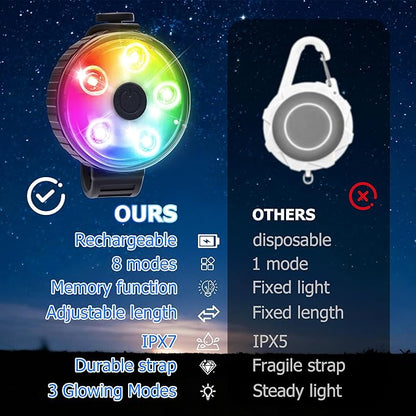 2-Pack Dog Collar Light, Fyorbietail 2025 Upgraded 8 Changing Rechargeable Dog Light with Durable Silicone Band, IPX7 Waterproof Collar Lights for Nightwalking, Hiking