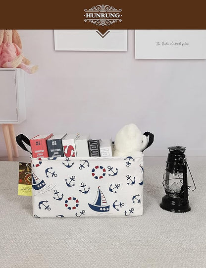 HUNRUNG Rectangle Storage Basket Cute Canvas Organizer Bin for Pet/Children Toys, Books, Clothes Perfect for Rooms/Playroom(REC-Blue anchor)