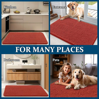 OLANLY Dog Door Mat for Muddy Paws 44x32, Absorbs Moisture and Dirt, Absorbent Non-Slip Washable Doormat, Quick Dry Chenille Mud Mat for Dogs, Entry Indoor Entryway Carpet for Inside Floor, Maple Red