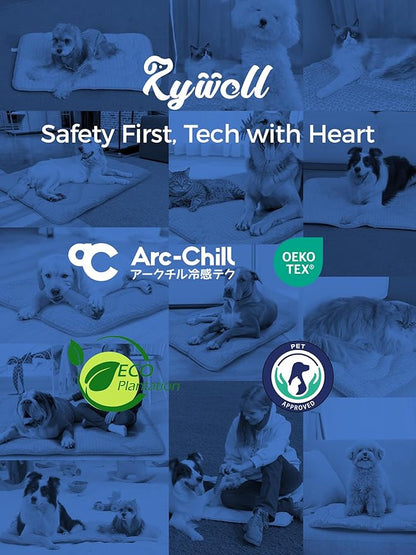 Rywell Dog Cooling Mat, 36”x27” Super Thick & Reversible Cooling Mat for Dogs, Arc-Chill 3.0 & PCM for Long-Lasting Cool and Color-Changing (Q-Max > 0.5), All-Season Use & Portable for Travel