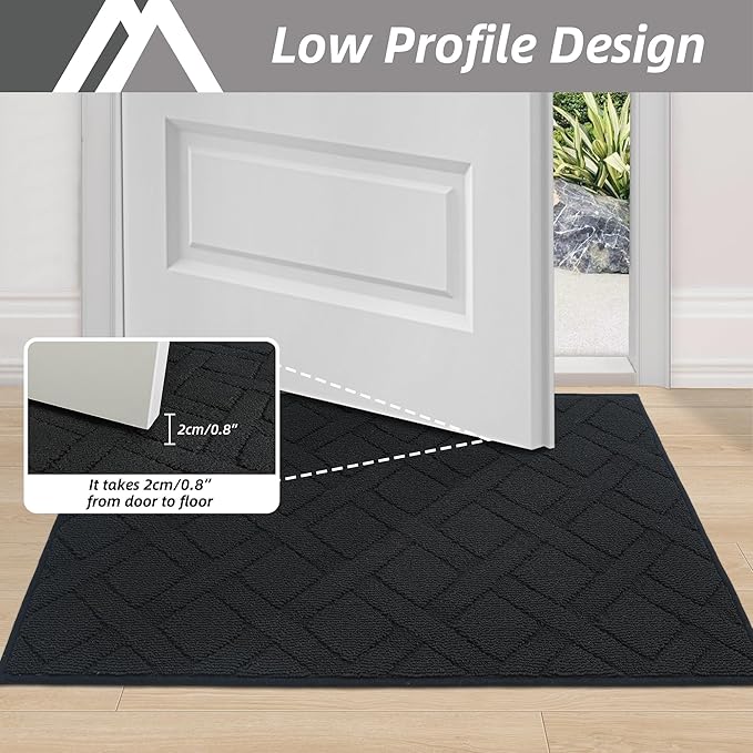 COSY HOMEER Door Mat Indoor Entrance, Non-Slip Absorbent Doormat for Front Door, Low-Profile Entryway Mat for Dirty Paws, Washable Dirt Trapper Mats (20"x32", Black)