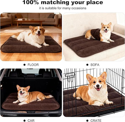 Dog Crate Pad, Ultra Soft & Anti-Slip Kennel Mat, Secure Fit for Metal Crates & Dog Cages, Washable Cozy Bed for Small Medium Large Dogs (Dark Brown, M(28"*16"*1.5"))