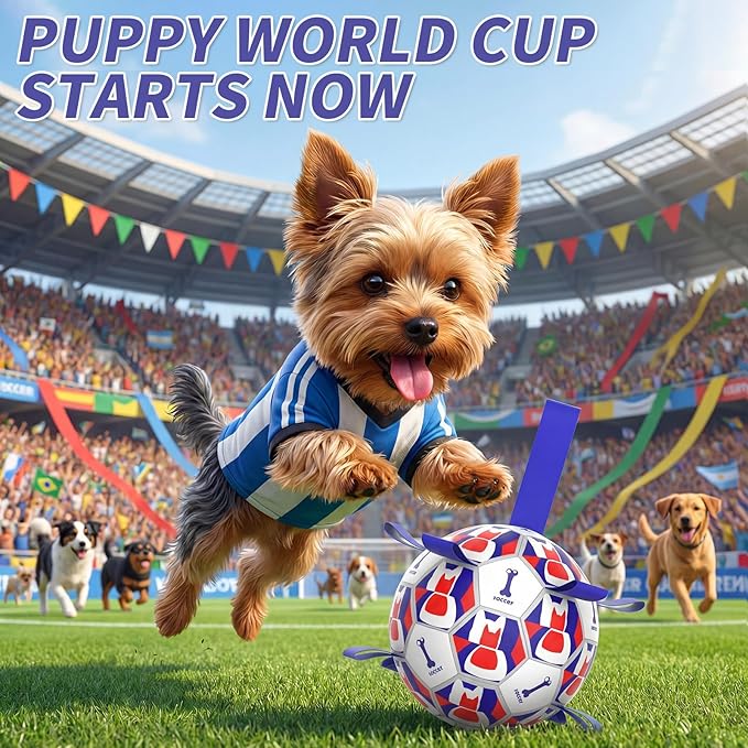Interactive Dog Ball Toys, 2026 Dog Soccer Ball with Thicken Straps for Small Medium Breeds Tug of War, Small Herding Balls with Pump for Puppy Dogs Outdoor Play Training (Blue, 6 Inch)