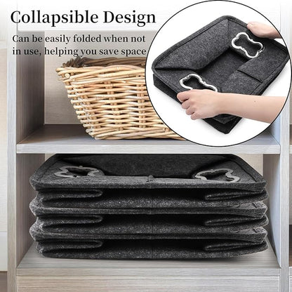 3 Pack Dog Toy Bin Basket, Large Pet Puppy Storage Bin Box with Handles, Collapsible Felt Storage Bin Basket for Dog Toys, Blankets, Pet Supplies Storage, Dog Room Decor