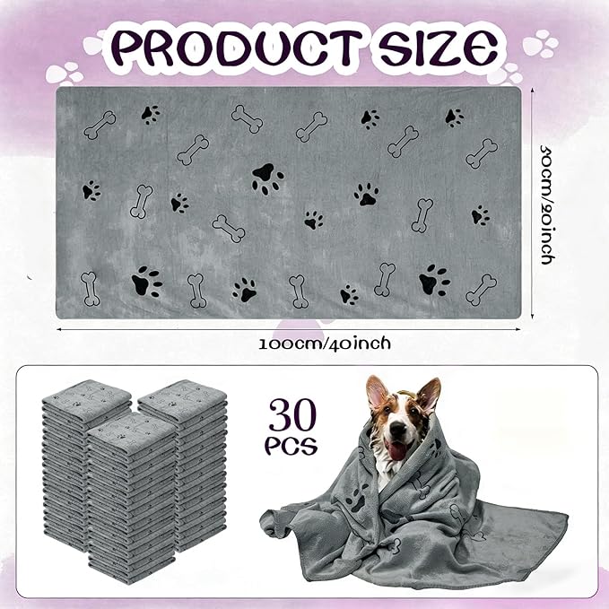 Dog Towels for Drying Dogs Bulk 20 x 40 Inch Quick Drying Pet Bath Towels Colorful Pet Grooming Towel Absorbent Microfiber Towel for Small Medium Large Dog Puppy Cat (Gray, 30)