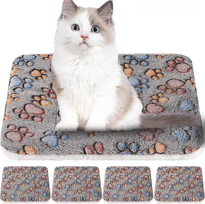 Tuanse 4 Pack Ultra Soft Dog Cat Bed Mat Small Animal Guinea Pig Bed with Cute Print Reversible Fleece Dog Crate Kennel Pad Cozy Washable Thickened Hamster Pet Beds Mat(13 x 19 Inches,Gray)
