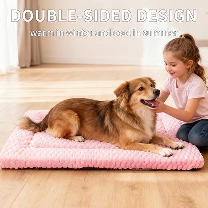 Dog Bed Mat,Reversible & Ultra Soft Kennel Pad-Machine Washable Pet Bed for Dogs & Cats-All-Weather Crate Liner for Crates,Carriers & Travel (Pink, 35" L x 23" W x 1.5" Th)