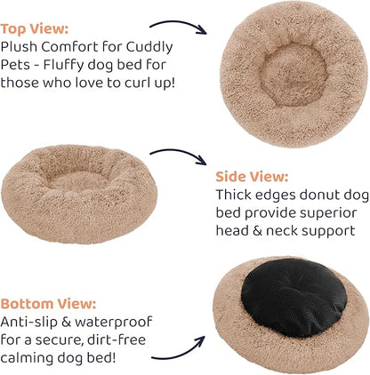 Donut Dog Bed - Premium Comfort for Anxiety Relief - Fluffy & Calming Design with Ultra-Plush Support | Cozy Round Dog Bed with Super Soft Circle Style (Camel, X-Large)
