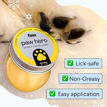 Finn Paw Hero Natural Dog Paw Balm | Winter Paw Protection from Snow, Salt & Ice | Moisturize & Repair | Lick-Safe - 1.75 oz