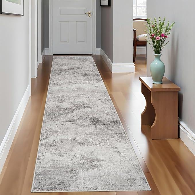 Washable Runner Rug 2x10: Hallway Non-Slip Abstract Carpet for Kitchen Entryway Bedroom - Soft Stain Resistant Easy Clean Mat for Family with Pets 2x10 Grey