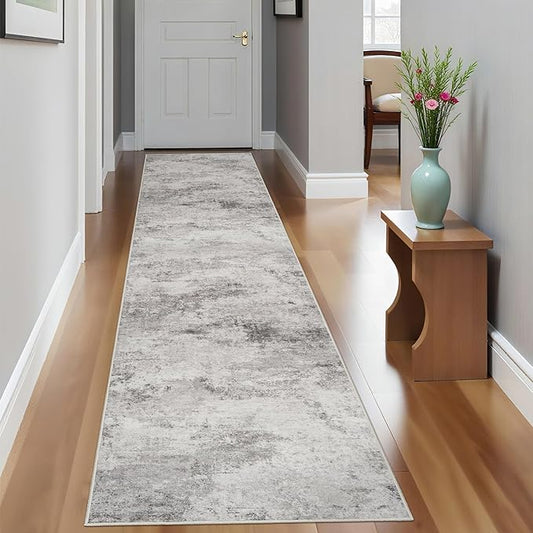 Washable Runner Rug 2x10: Hallway Non-Slip Abstract Carpet for Kitchen Entryway Bedroom - Soft Stain Resistant Easy Clean Mat for Family with Pets 2x10 Grey