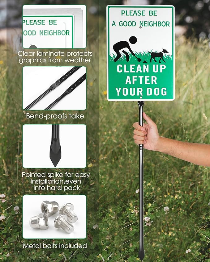 Thten Please Clean Up After Your Dog,Pick Up Your Dog Poop Signs, Dog Poop Sign,14" x 10" Yard Sign with Stake Kit,35.4 inch tall,Be a Good Neighbor Sign, Easy Install,Rustproof Aluminum 1 Pack