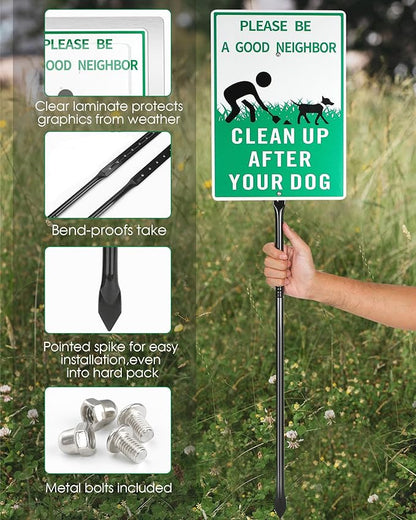 Thten Please Clean Up After Your Dog,Pick Up Your Dog Poop Signs, Dog Poop Sign,14" x 10" Yard Sign with Stake Kit,35.4 inch tall,Be a Good Neighbor Sign, Easy Install,Rustproof Aluminum 1 Pack