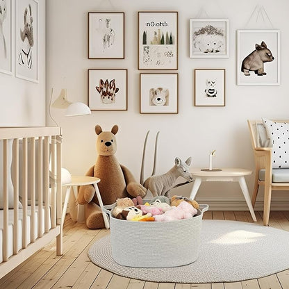 Large Rectangle Blankets Basket Living Room 22"x17"x12" Woven Cotton Rope Storage Baskets for Nursery Toy Baskets for Kids and Dogs Laundry Basket Bin for Clothes Towels grey