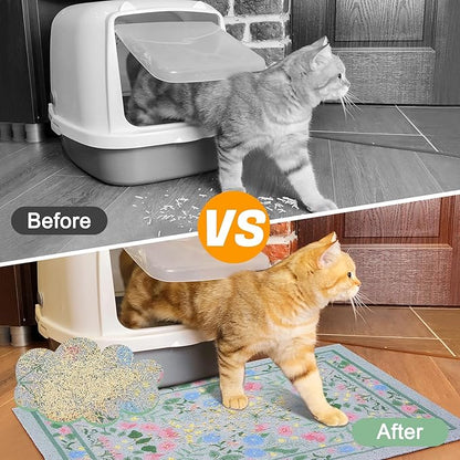 Glittme Cat Litter Mat with Non-Slip Bottom Litter Box Mat 24"X15" Litter Trapping Mat Easy to Clean Washable Cat Food Mat for Kitty,S