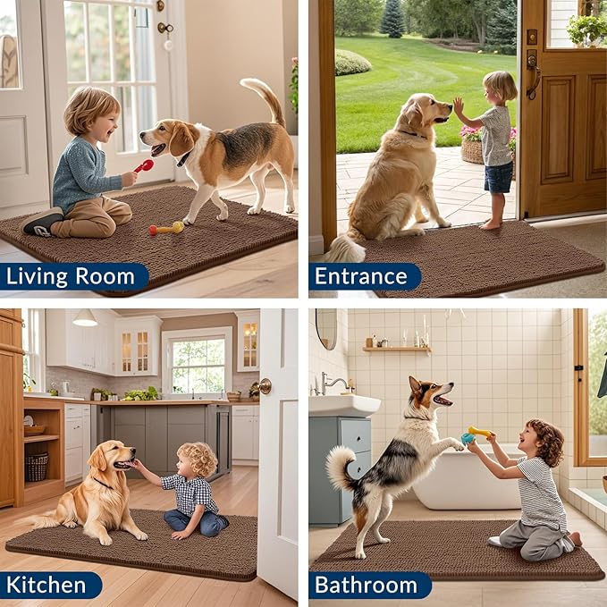 Smiry Dog Door Mat for Muddy Paws 40x32, Absorbs Moisture and Dirt Doormat, Non-Slip Washable Quick Dry Chenille Front Door Mat Indoor Entrance, Entryway Carpet for Inside Floor, Mocha
