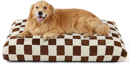 LE SURE Extra Large Dog Bed-Thick Shredded Chopped Foam Pet Bed as Gift for Indoor with Removable Cover, Cute Modern Fuzzy Plush & Anti Slip Bottom, Brown