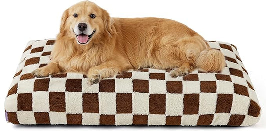 LE SURE Extra Large Dog Bed-Thick Shredded Chopped Foam Pet Bed as Gift for Indoor with Removable Cover, Cute Modern Fuzzy Plush & Anti Slip Bottom, Brown