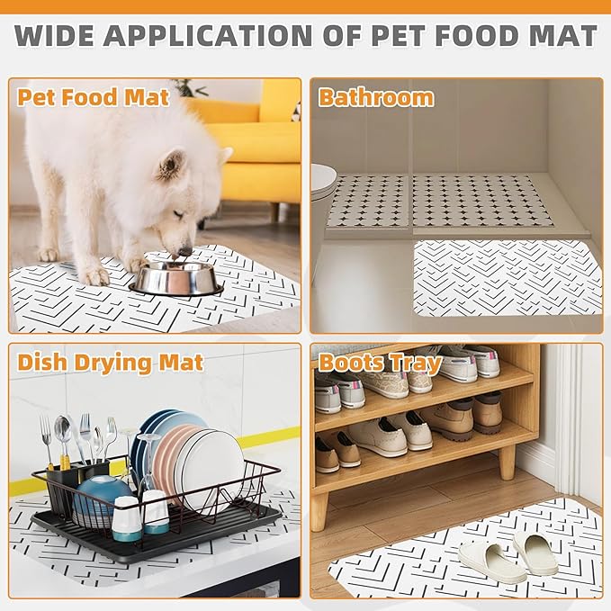 KOOLTAIL Dog Food Mat, Absorbent Pet Feeding Mat for Food and Water Bowls, Placement Pad for Floors with Waterproof Rubber Backing, Quick Dry Water Dispenser Mat for Dogs Puppy Cats, Small, 12"x20"