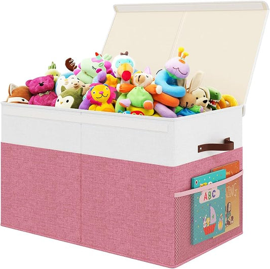 Large Toy Storage Box with Lid Upgraded Toy Storage Chest Organizer with Divider Foldable Toy Bin for Kids Boys Girls Playroom Nursery Bedroom (25"x13"x16")