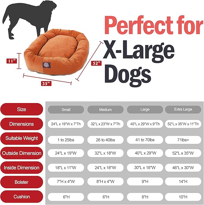Majestic Pet 52 Inch Micro Velvet Calming Dog Bed Washable – Cozy Soft Round Dog Bed with Spine for Head Support - Fluffy Donut Puppy Mat 52x35x11 (inch) X- Large – Orange (2025)