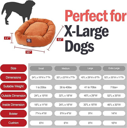 Majestic Pet 52 Inch Micro Velvet Calming Dog Bed Washable – Cozy Soft Round Dog Bed with Spine for Head Support - Fluffy Donut Puppy Mat 52x35x11 (inch) X- Large – Orange (2025)