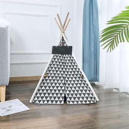 Pet Teepee, Portable Pet Tents for Small Dogs or Cats, Puppy Sweet Bed Washable Dog or Cat Houses with Cushion(Grey2,24in)