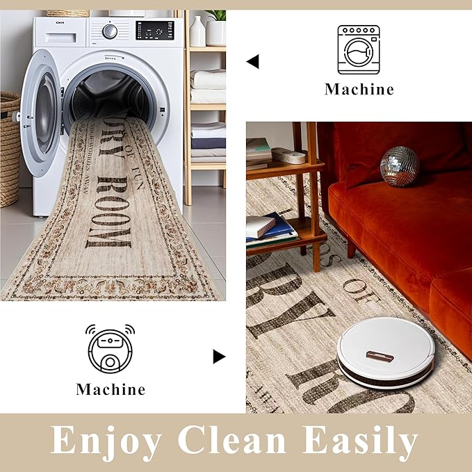 RUUGME 20x48 Laundry Room Rug Runner - Non Slip Washable Carpet for Mudroom Washroom Soft Stain Resistant Carpets Durable Low Pile Farmhouse Decor Floor Mat for Bathroom 20"x48" Natural Wood Brown