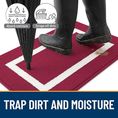 OLANLY Indoor Door Mat, 40x32, Non-Slip Absorbent Resist Dirt Entrance Mat, Washable Low-Profile Inside Entry Doormats for Entryway, Red