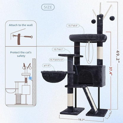 Gitelsnour Cat Tree for Indoor Cats, Cat Tower with Scratching Post for Small Cats and Kittens, Cat House with Removable Top Platform and Fluffy Balls, Hanging Cat Basket, Smoky Gray GCT006SG