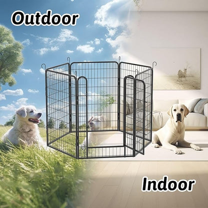 Dog Playpen Indoor - Pet Fence Puppy Exercise Pen for Yard Gate 6/8/12/16Panel Heavy Duty Crates with Doors Metal Dog Pen for Camping Outdoor (27.76 x 39.37 Inch, Black 6 Panels)