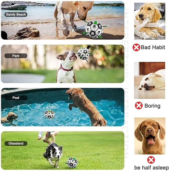 Amasiver Dog Toy Balls, Interactive Dog Toys for Tug of War, 6inch Dog Soccer Ball with 9 Nylon Straps for Indoor Outdoor, Dog Toys for Small Dogs & Medium Gift for Birthday