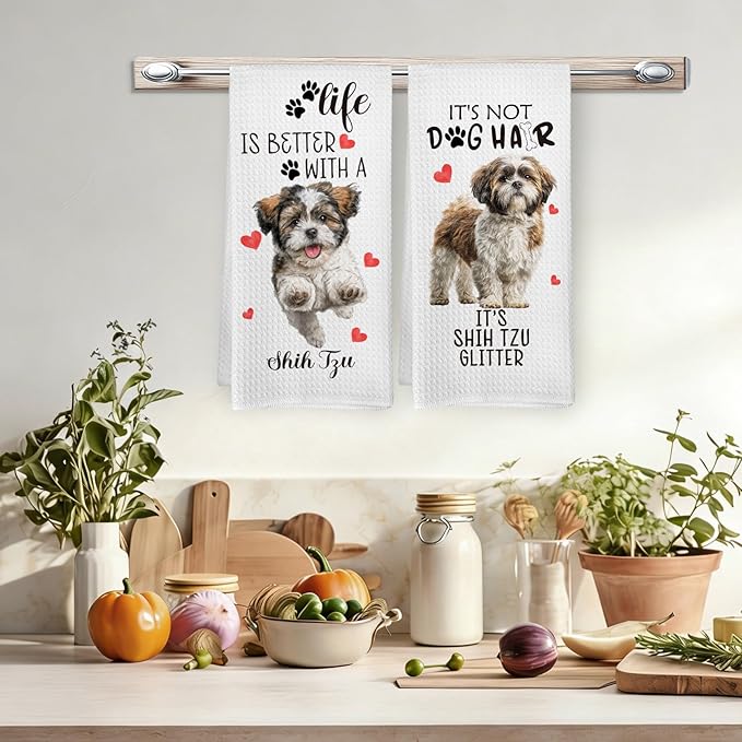 Shih Tzu Gifts Kitchen Towels Set of 2, Funny Dog Hand Towels for Bathroom Kitchen Decor, Shih Tzu Gifts for Women Dog Lovers Owners, Gift forDog Mom Dishcloths Dish Towel 16X24 Inches