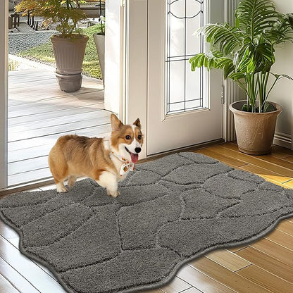 BSICPRO Dog Mat for Muddy Paws, 24x36 Low Profile Absorbent Dirt Trapper Door Mat, Non-Slip Washable Mud Mat for Dogs, Polyester Pet Rug Mat for Front Door Indoor, Patio, Entrance (Gray)