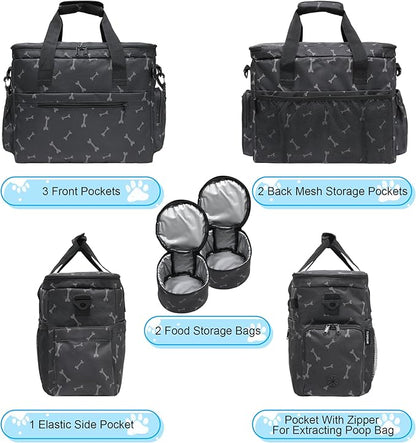MYDAYS Dog Travel Bag, Pet Luggage Suitcase, Weekend Tote Carrier with Collapsible Bowl (Black1)