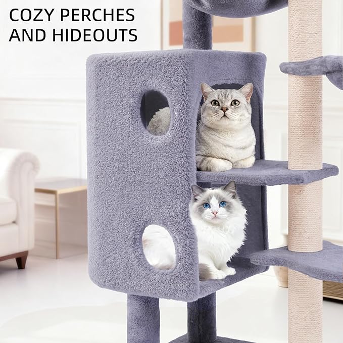 HUITREE 45in Cat Tree Tower with Big Condo for Indoor Cats,Cat Tower with Scratching Post,Scratching Board and Cat Toys,Multi-Level,Small Space,Transformer Cat Tree (Grey+)