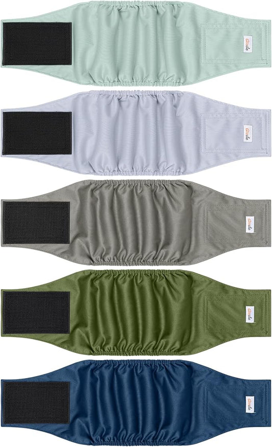 5 Pack Dog Diapers Male Reusable, Premium Belly Bands for Male Dogs, High Absorbing Dog Pee Wraps for Doggie in Incontinence or Excitable Urination and Training Green XXL