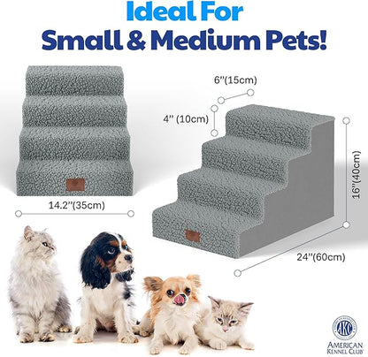 AKC 4-Step Pet Stairs – Durable, Non-Slip Steps for Small Dogs and Cats, Washable Cover, Simple No-Tool Assembly, Supports Up to 50 lbs