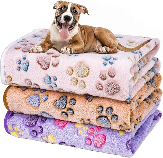 Dono 1 Pack 3 Blankets Soft Fluffy Paw Print Pattern Fleece Pet Blanket Warm Sleep Mat Puppy Kitten Blanket Doggy Mat Paw Print for Animals-23 * 16in